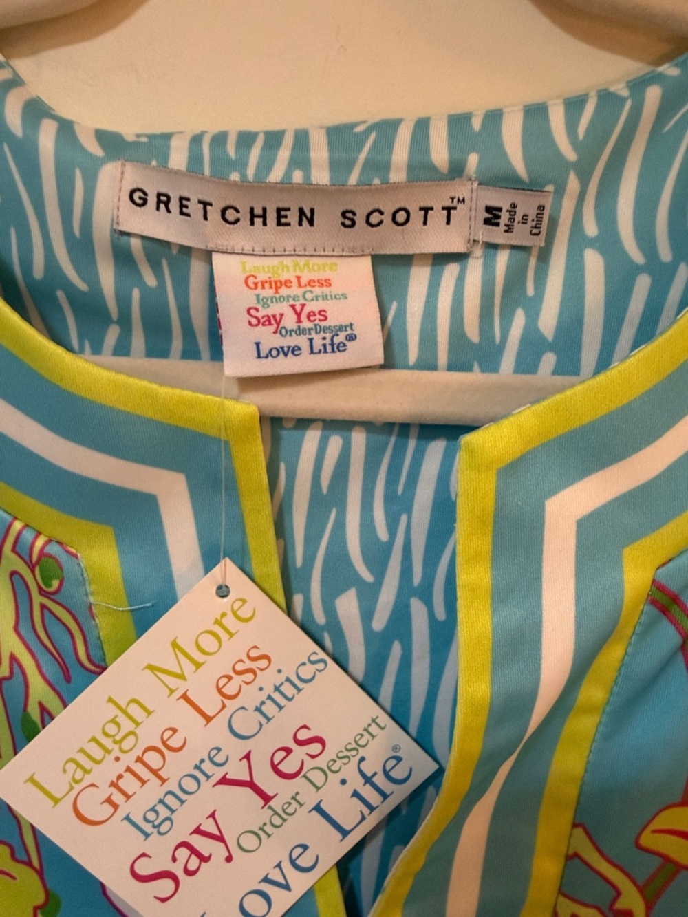 Gretchen Scott Designs Sky Blue Floral Shift Dress with Pink & Green Motif - Picture 2 of 9